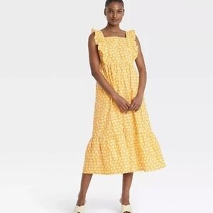 Who What Wear Yellow Floral Ruffle Dress